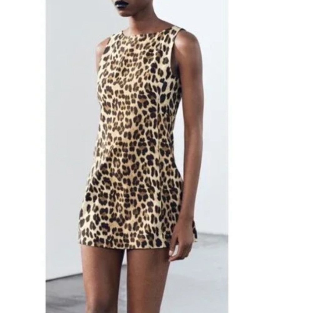 Zara Tan and Cream Cheetah Mini Dress